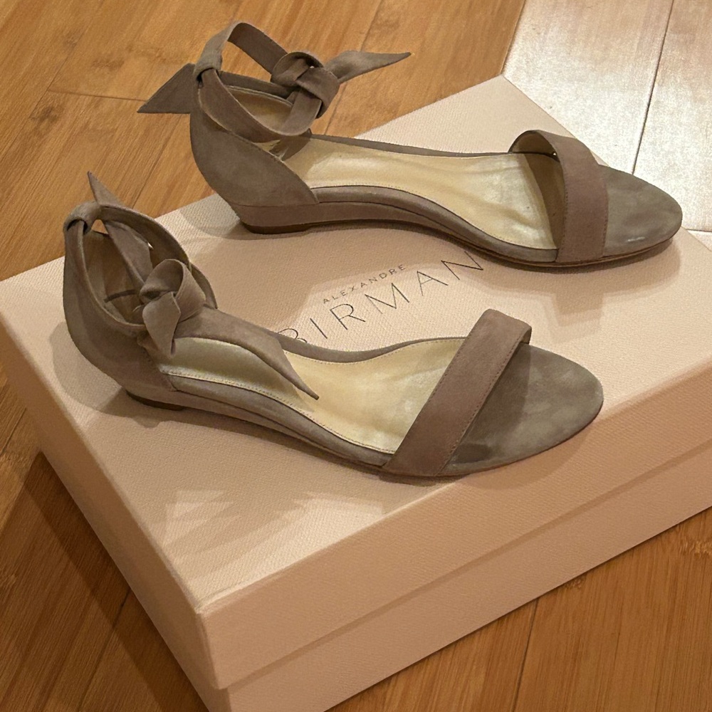 Alexandre Birman Taupe Suede Ankle-Tie Sandals